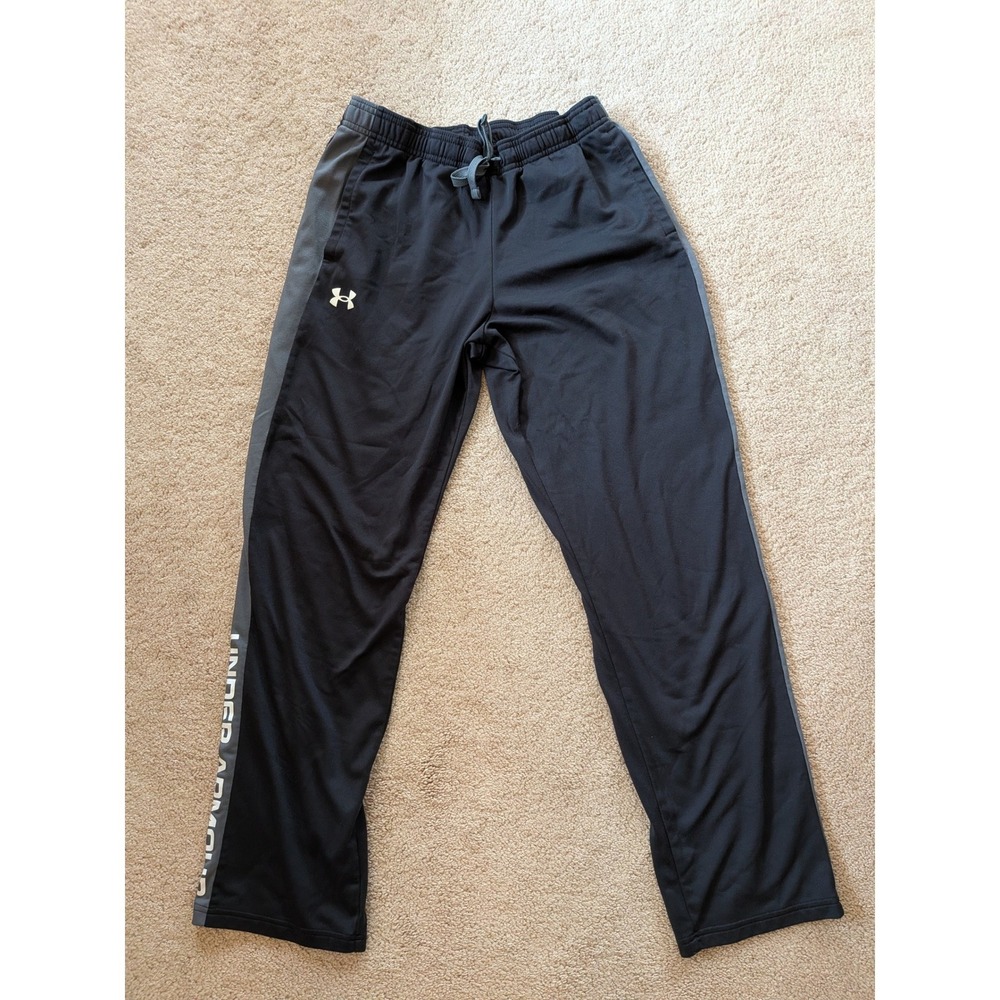 Under Armour Boys Black Grey Stripe Loose Fit Jogger Pants Youth XL